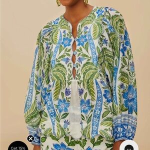 Farm Rio Tropicance wavy yoke palm blouse